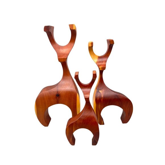 Handmade Wooden Reindeer Family Figurine Set Buck Doe Fawn Deer MCM Scandi Style - Picture 1 of 12